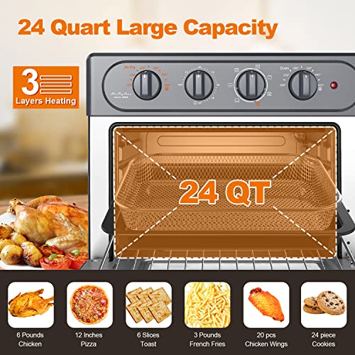 Weesta Air Fryer Toaster Oven Combo, 24 Qt Large Air Fryer, 7-In-1 Convection Toaster Oven With Air Fryer, Roast, Bake, Broil, Reheat, Large Toaster Oven, 5 Accessories & E-Recipes, Ul Certified, Up To 450°F, 1500W, Dark Gray #TOP2