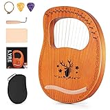 Topnaca Lyre Harfe, 16 Metallsaiten Leierharfe Mahagoni Sperrholz Korpus Saiteninstrument mit Stimmschlüssel und Tragetasche