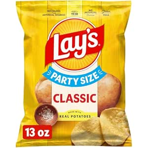 Lay's Classic Potato Chips Snacks, Gluten Free, Party Size, 13oz Bag