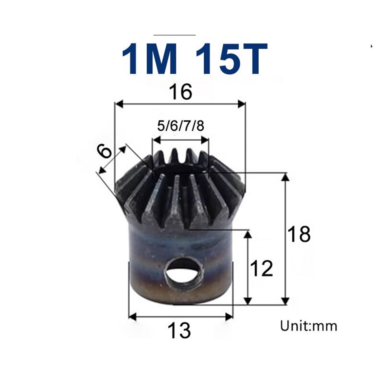 2 piezas 1 módulo 15 dientes 1M 15T engranajes cónicos con orificio interior 5 mm 6 mm 7 mm 8 mm engranaje de metal 90 grados(6mm)