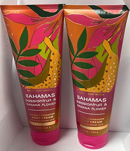 Bath and Body Works Bahamas Passionfruit and Banana FlowerBody Cream Ultimate Hydration Gift Set For Women 2 Pack 8 Oz. (Bahamas Passionfruit & Banana Flower)