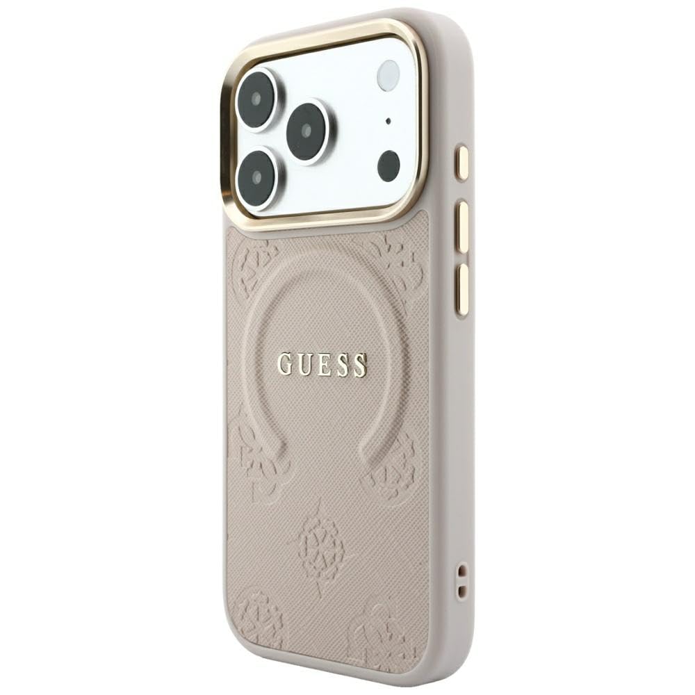 CG MOBILE Guess Saffiano Pivoines & Anneau Compatible avec MagSafe Coque pour iPhone 18 Pro Max / 17 Pro Max (Rose)