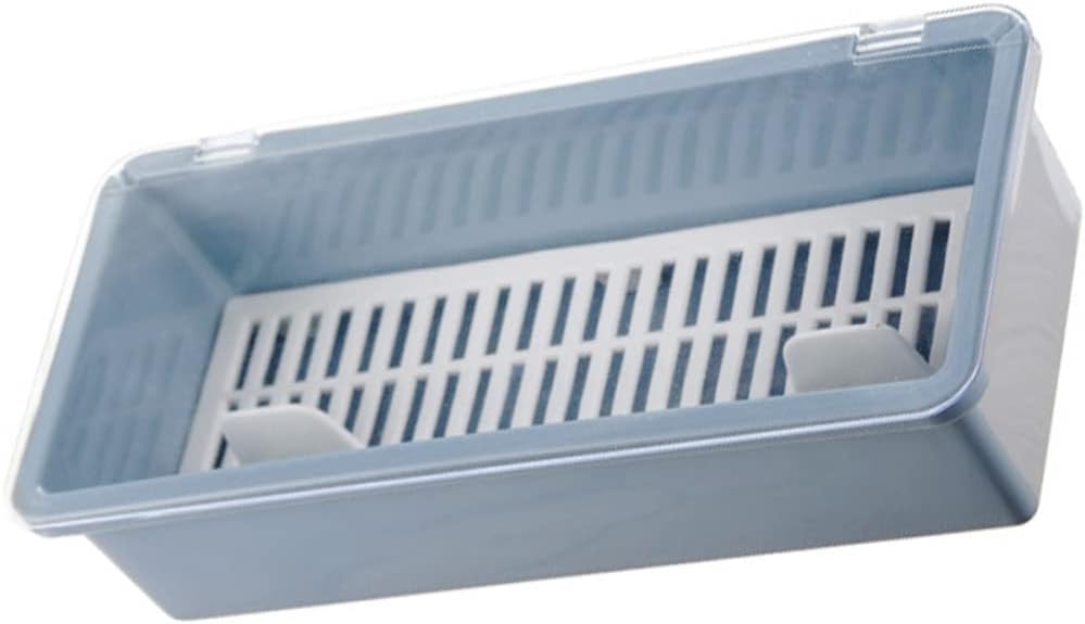 Household Chopsticks Organizer Water Draining Box with Lid, Blue PP