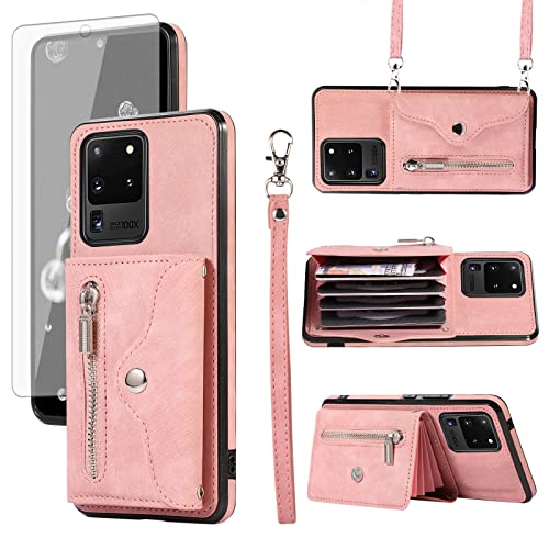 Accessoire en cuir or rose pour Galaxy S20 Ultra 5G, la protection élégante