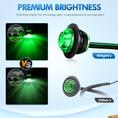 Image of Nilight 3 /4 inch Round LED Clearance Marker Lights,Green, 10-Pack | 12V bullet-style LED marker lights for front, rear & side applications on trailers, trucks, RVs, vans, buses, boats, offroad