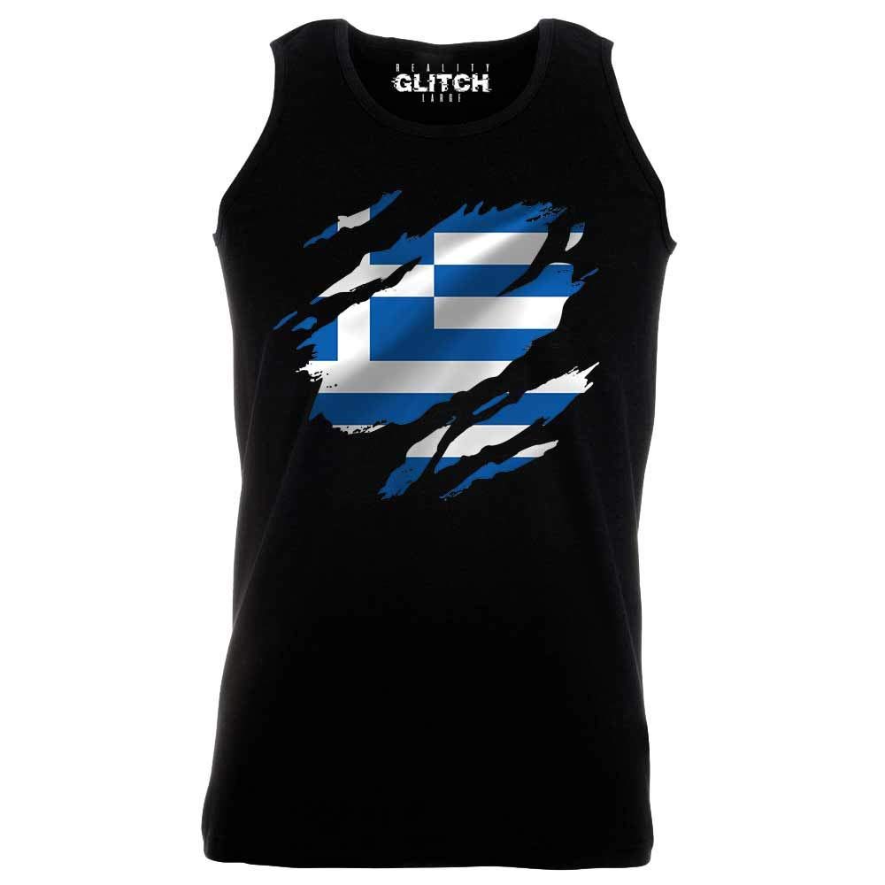 Reality Glitch Torn Greece Flag Mens Vest Black