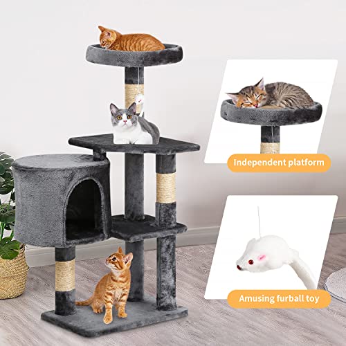 Image of BestPet | 36 inch Cat Tree Tower | Light Gray | Sturdy Multi-Level Cat Tree