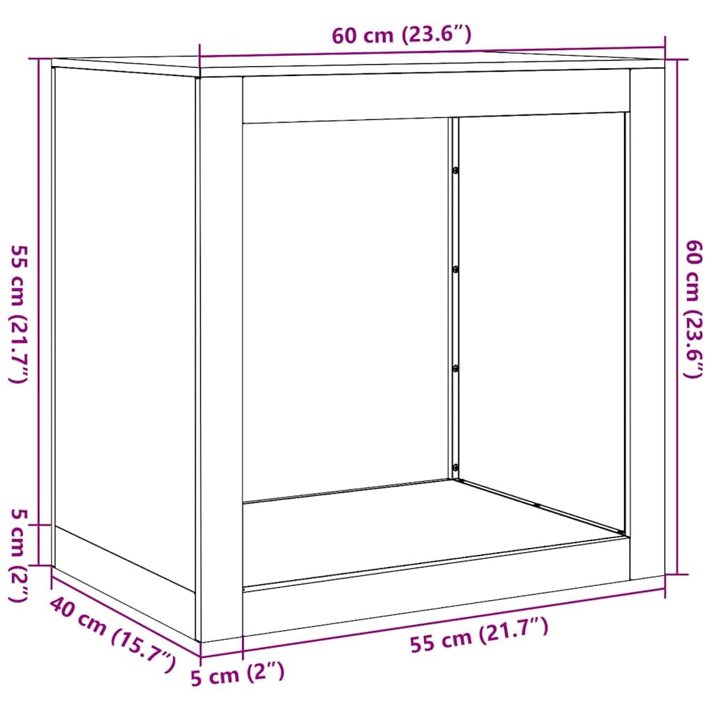 Estantería para leña de acero resistente a la intemperie, 60 x 40 x 60 cm, estantería de leña para leña, soporte de almacenamiento y almacenamiento, para interior, salón, terraza, jardín
