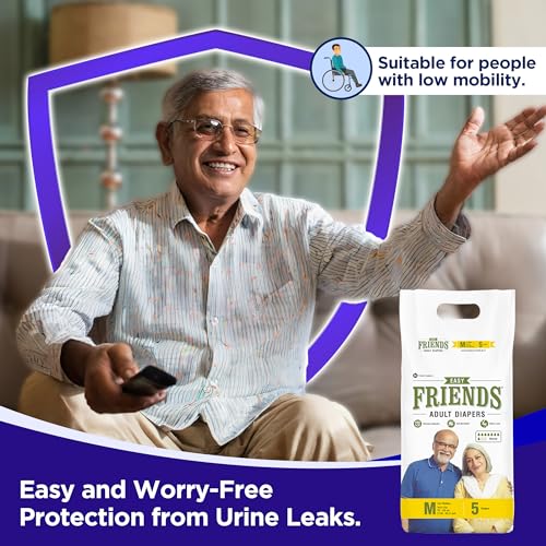 Image of Friends Easy Adult Diapers Tape Style (Medium) with odour lock and Anti-Bacterial Absorbent Core- Waist Size 28-44 Inch ; 71.12-111.76 Cm