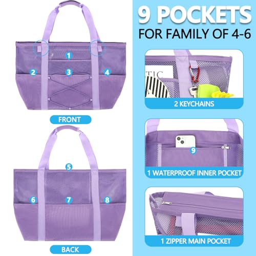 Image of Fammart Mesh Beach Bag for Women, Large Beach Toy Pool Bag with Zipper Pocket, SandProof Cruise Essentials 2026 Family Travel