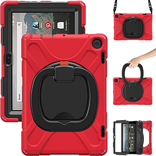 Amazon Fire HD 8 2024 & Amazon Fire HD 8 Plus 2024 �P�[�X �ϏՌ� �����O�n���h�� 360��]�X�^���h �V�����_�[�X�g���b�v �t�� ��� �q�ǂ� ���h�~ �d���p ���� �H�� ���@�\ Amazon Fire 