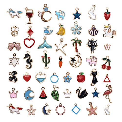 Hamnor 50 PCS bunte Alu Weinglas Charms mit 50 hängenden Ringen und 1 Aufbewahrungsbox Party Weindekoration Weinmarker Cover