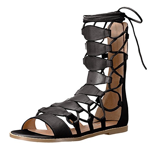 YDN Sexy Ankle High Gladiator Sandals for Women Lace up Open toe Flats Zips Shoes size 4-15 M US