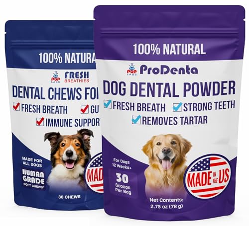Pup Labs ProDenta & Fresh Breathies Bundle, All-Natural Dog Breath Fresheners, Dental Powder & Chews for Clean Teeth, Fresh Breath, Gut & Immune Support