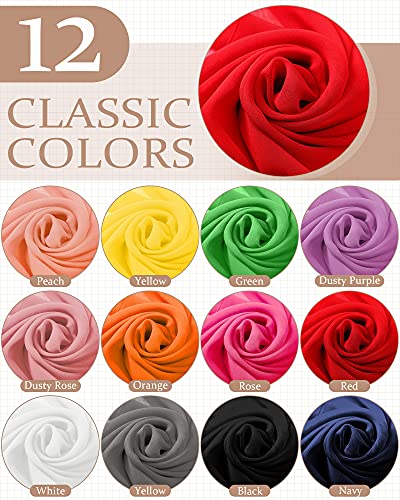 Chuarry 12 Pieces Women Solid Color Chiffon Scarf Soft Breathable Silk Lightweight Accent Scarfs3