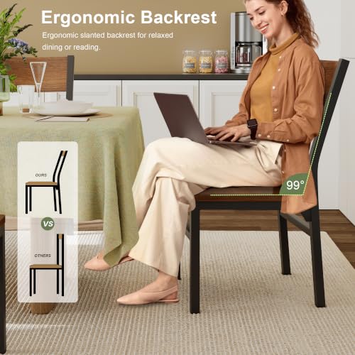 Image of Feonase Dining Chairs Set of 6, Modern Kitchen Chairs with Ergonomic Backrest, MDF Board and Metal Legs, Dinner Chairs for Dining Room, Kitchen and Living Room, Walnut