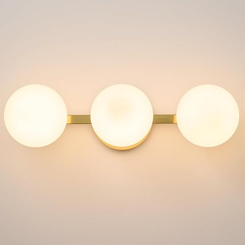 Miniatura 11 de Aplique de pared moderno de globo de vidrio: Luz de apliques esféricos dorados - Accesorio de luces de bola individual de latón pequeño para tocador