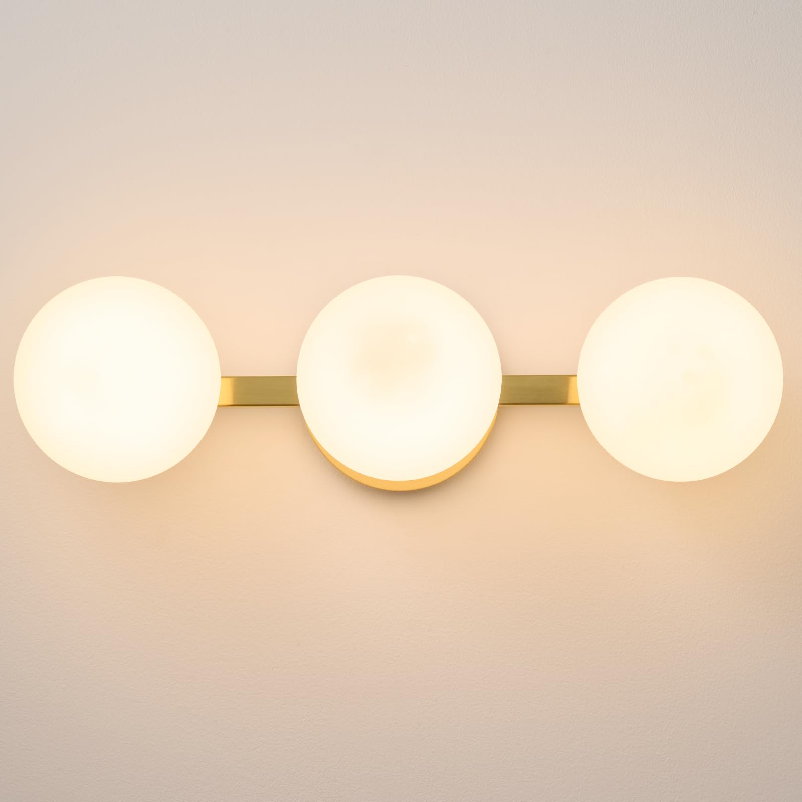 Gold Globe Wall Sconce,Vanities Lights with 3 Milk Glass Shades
