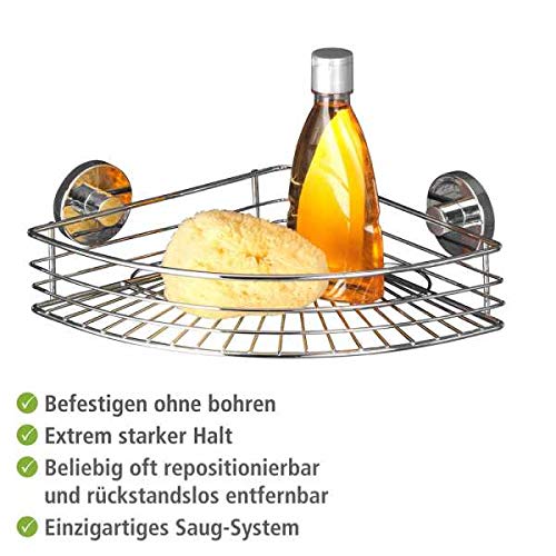 WENKO Vacuum-Loc Eckablage Mod. Bari Wandregal ohne bohren praktische Vakuum-Befestigung verchromtes Metall für Badezimmer und Küche 35 x 9 x 22,5 cm