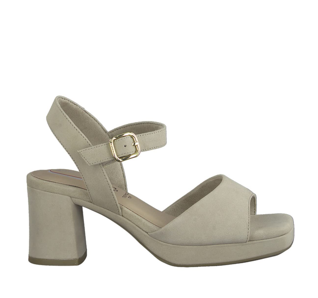 Tamaris Comfort Damen Sandalen mit Absatz aus Leder mit verstellbarem Riemen, Taupe (Braun), 39 EU