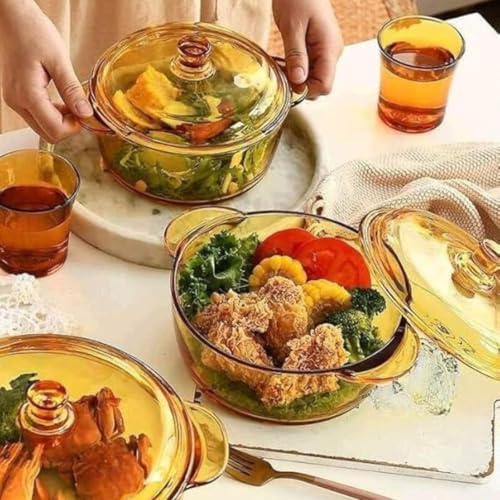 Image of Brown Glass Casserole Deep Round 1000 ML - Oven and Microwave Safe Serving Bowl with Glass Lid (1 Pc, Brown - B)