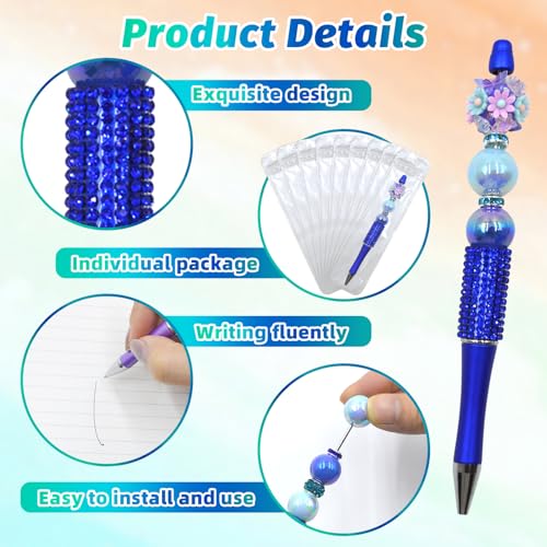 Image of 150 Pcs DIY Diamond Beadable Pen Kit - 50 Plastic Rhinestone Beaded Pens Bulk with Refills & Bags - Fancy Cute Glitter Pens for Crafting, Students & Teachers - School Supplies (Blue01)