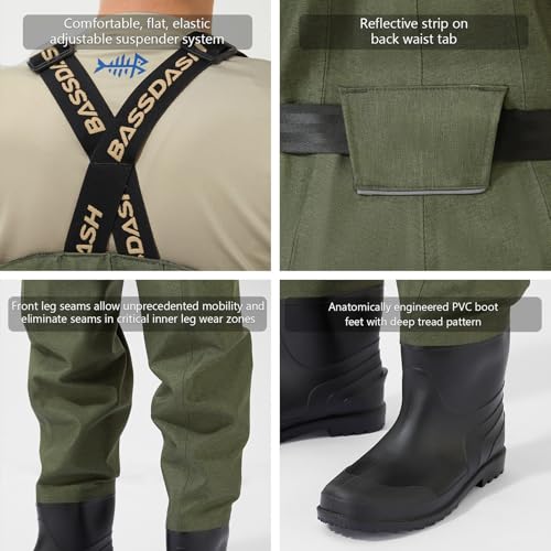 Image of BASSDASH Men's PVC Chest Wader Ripstop High Strength Boot Foot Waders for Fly Fishing Hunting FW13