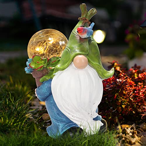 Mik-Nana Solar Garden Gnome Statue, Resin Figurine With Magic Orb And Led Lights, Outdoor Decorations For Patio, Balcony, Yard, Lawn, Porch #TOP4