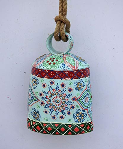 Triveni Art & Crafts Vintage Swiss Cow Bell Metal Decorative Emboss Hand Painted Farm Animal Cowbell Copper Brass Wood Clapper Door Bells BELL533
