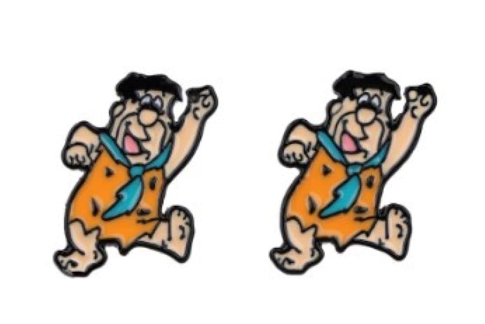 Fred Cartoon Flinstone Character Metal Enamel Stud Earrings