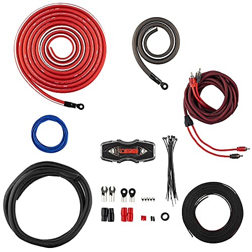 DS18 AMPKIT0 0 Gauge CCA Complete Amp Wiring Kit - Amplifier Install Wiring 1/0 Ga Amp Kit Pro Installation Cables Up to 3500 Watts with ANL Fuse Holder 250A