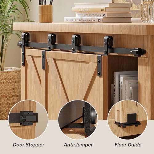 BONIKLUBA Mini Schiebetür Komplettset Schiebetürbeschlag 167.7cm Laufschiene mit Rollen Schiebetürsystem für Bypass Doppel Schiebetür Holz (Keine Schranktüren)