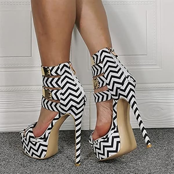 Högklackade sandaler 16CM vågmönster Plattform Högklackat, svart-47 Happy house