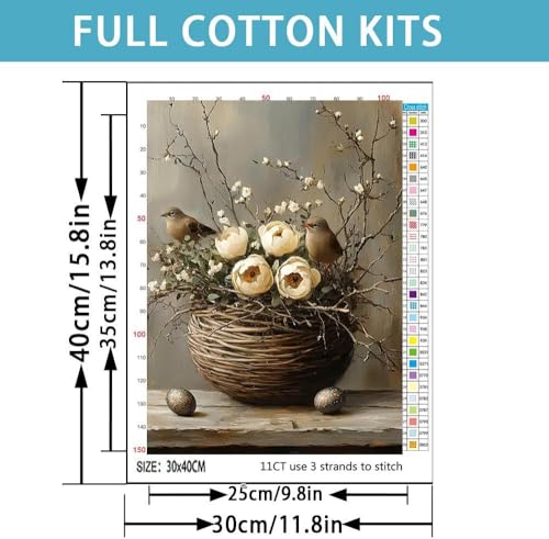 Image of Bird Stamped Cross Stitch Kits for Adults -Flower Embroidery Kits for Beginners Adults,11 CT Patterns Dimensions Counted Cross Stitch Kits for Adults Arts Craft 12x16 inch