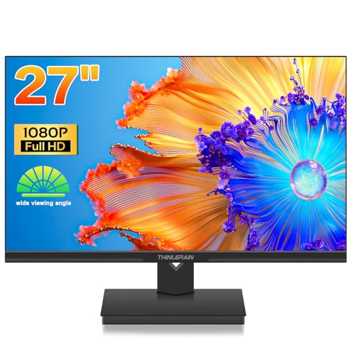 Thinlerain 27 Inch Monitor Full HD 1920x1080p IPS LED Screen Gaming Monitor for PC Computer(HDMI, VGA, 60hz, FreeSync, 5ms), Black