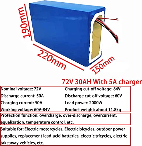 72V 20Ah 30Ah 40Ah Lithium ION Battery Vélo Électrique, Batterie Au Lithium Haute Capacité pour Moteur De Scooter De Vélo Électrique avec Chargeur + Prise XT60,72v 40ah - Image 3
