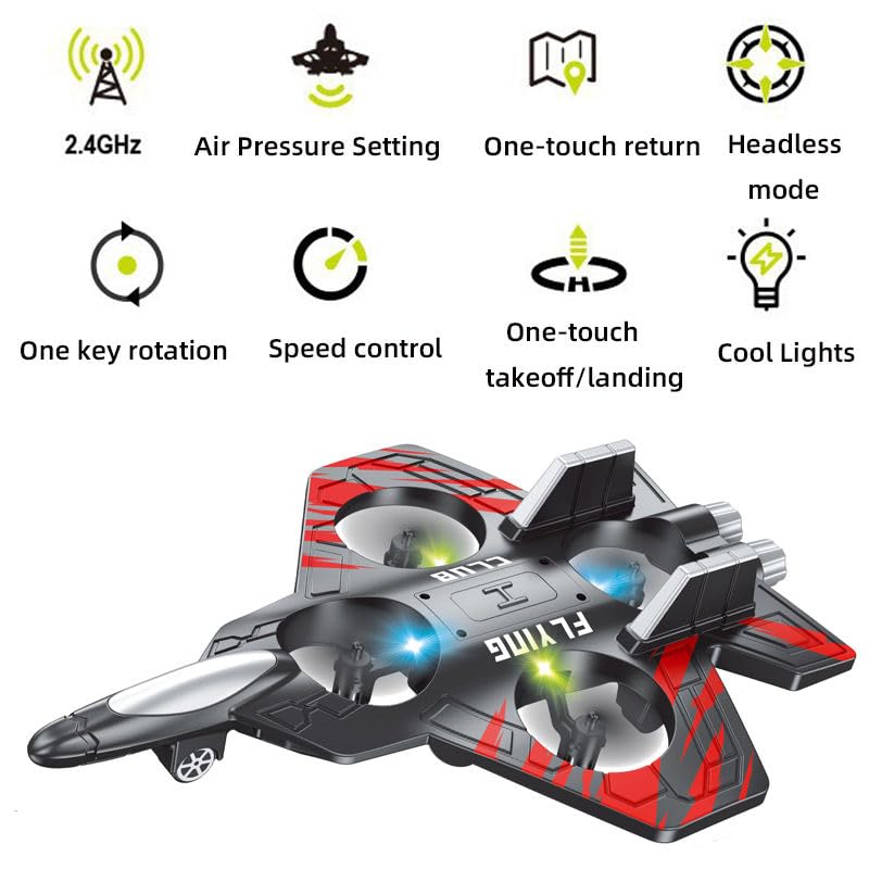 Image of Flying Club RC Jet Plane with Durable EPP Foam Body | 2.4GHz Remote Control | One-Touch Takeoff /Landing | LED Lights | Headless Mode | 360? Flip RC Airplane Toy for Kids