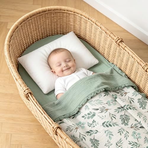 Image of Organic Baby Blanket Flounce Edge Large 50 inchx43 inch Leaf Sagegreen, 100% Cotton Muslin Soft Breathable Toddler Quilt Crib Blankets Gender Neutral for Baby Boys Girls Bassinet, Bed, Stroller & Snuggling