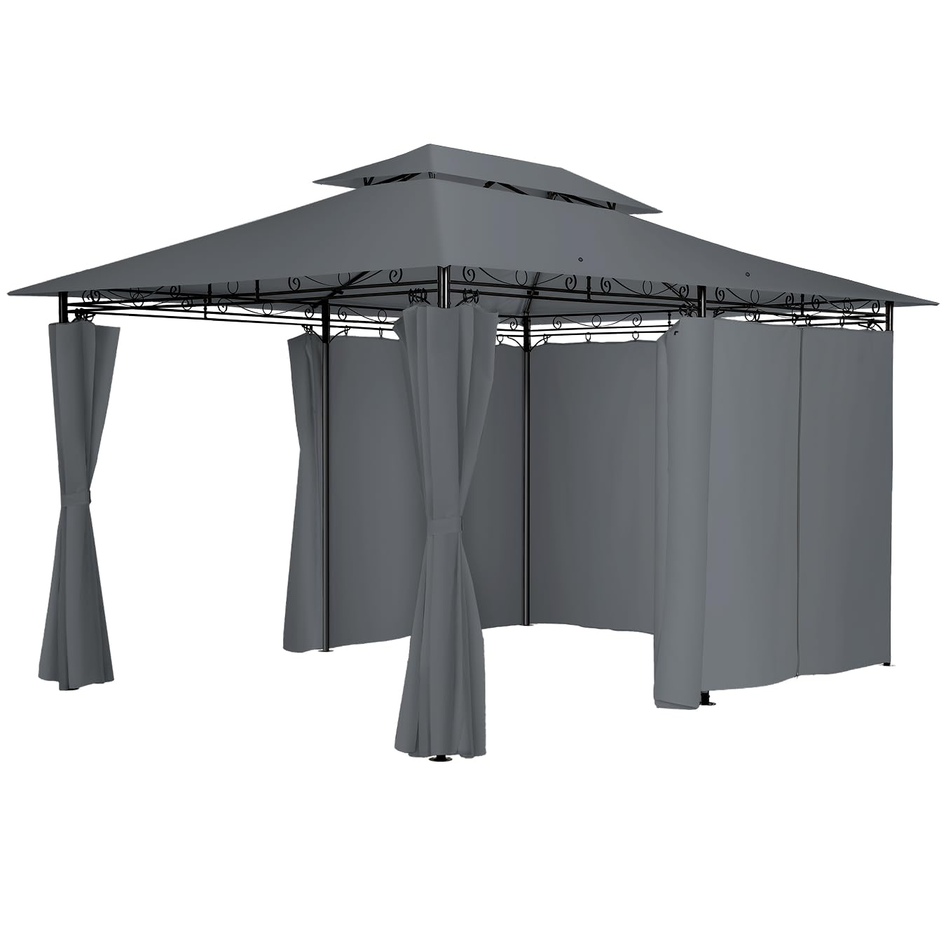 tectake® Luxury Garden Gazebo - 3x4m, Water- & UV-Resistant, Raised Roof for Ventilation, Side Panels & Firm Footing with Base Plate & Pegs, Perfect Marquee for BBQ, Party & Outdoor Event - Anthracite