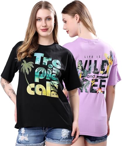 Image of London Hills Women's Cotton Blend Oversized Fit Oversized Tshirt || Oversized Tshirt- Pack of 2