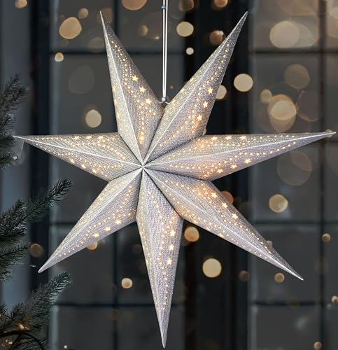 BRUBAKER 3D Weihnachtsstern zum Aufhängen - LED Papierstern mit Timer...