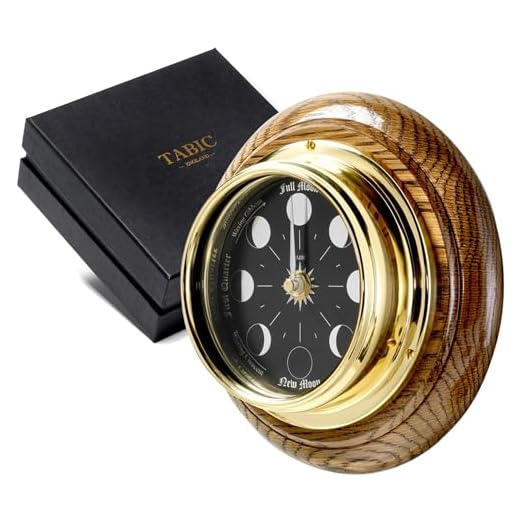 Handmade Prestige Moon Phase Clock in Solid Brass - Elegant Full Moon Wall Clock with Jet Black Dial, Stunning Look with Mirrored Backdrop and Chrome Hands, Perfect Decorations and Gift