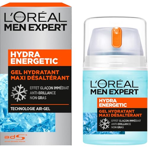 L'Oréal Men Expert - Gel Hydratant Visage pour Homme - Soin Maxi Désaltérant - Effet Glaçon Rafraîchissant - Technologie Air-Gel - Tous Types de Peaux -...