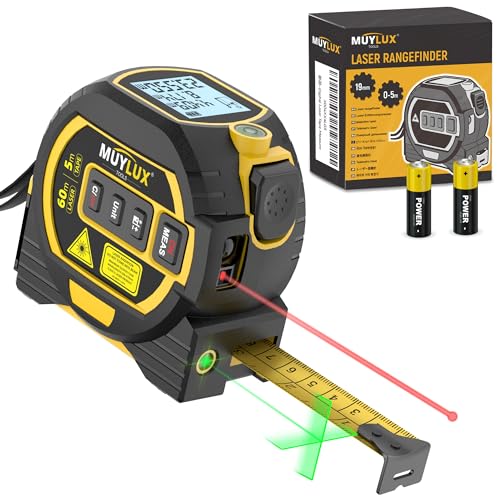 Muylux 3-in-1 Laser Tape Measure Digital Tape Measure with Laser Distance Measuring Tool LCD Display Electronic Measuring Tape for Home Construction and Engineering laserpower<1mW