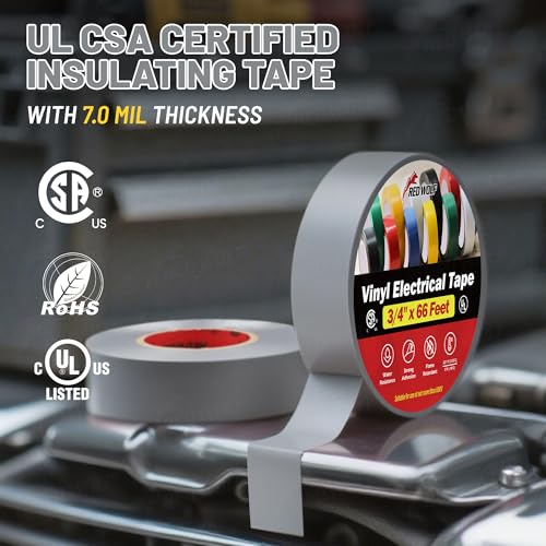 Image of RED WOLF 5 Pack Grey Electrical Tape 3 /4 Inch x 66 Ft Industrial Grade UL /CSA Listed 7 Mil Thick Flame Retardant High Temp Waterproof Electrical PVC Tape Electric Super Vinyl Rated 600V