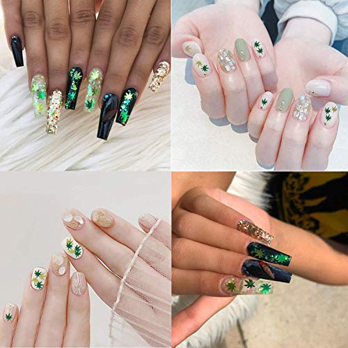 Laza Leaves Chunky Glitter Flakes Nail Art Pailletten Pot Weed Leaf Shine Shaped Pomona Green Azurgrün gemischt… – Bild 6