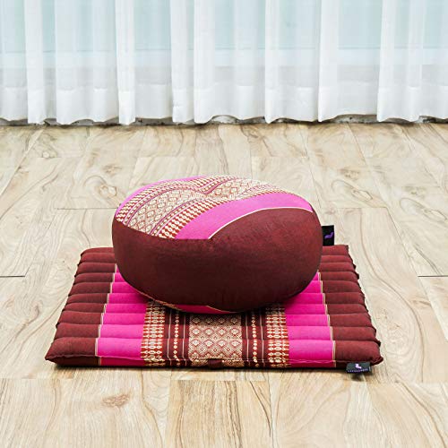 Image of Leewadee Meditation Cushion Set - 1 Small Zafu Yoga Pillow and 1 Small Roll-Up Zabuton Mat Filled with Kapok