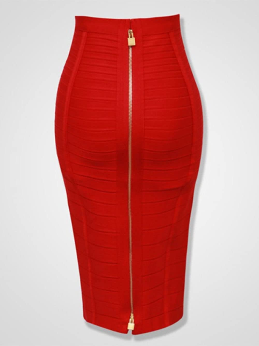 Gonne A Ruota,Gonna Longuette da Donna Gonna A Tubino Aderente Elastica A Vita Alta in Maglia Rossa con Cerniera Gonne Lunghe al Ginocchio Arricciate alla Moda per Ragazze Ladies,L