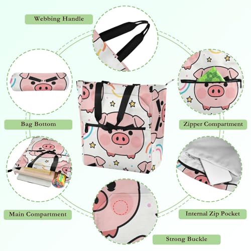 Bolsa de mano de cerdo rosa: bolso para libros escolar resistente y lavable 5