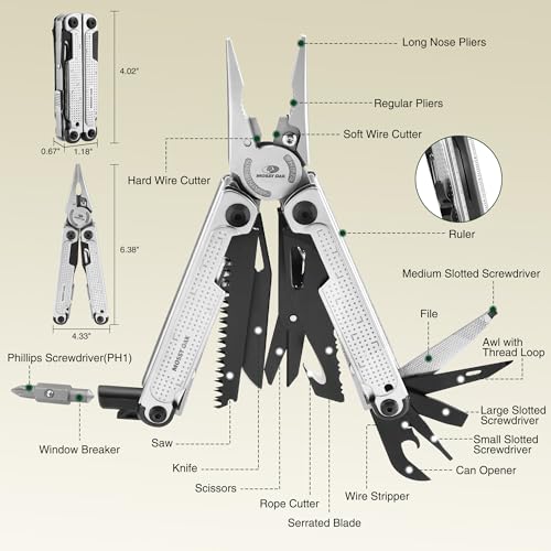 Image of MOSSY OAK 20-in-1 Multitool Pliers with Window Breaker, Stainless Steel
